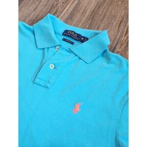 Polo Ralph Lauren Mens Custom Fit Mesh Polo Shirt Turquoise Blue Coral Pony M